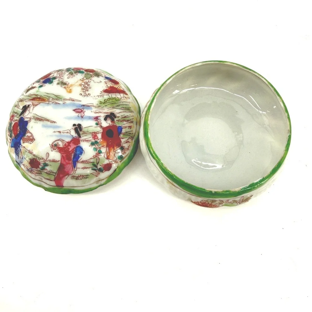 Japanese Trinket Box Japan ceramics‎ Geisha Girl trinket Cosmetics Handpainted